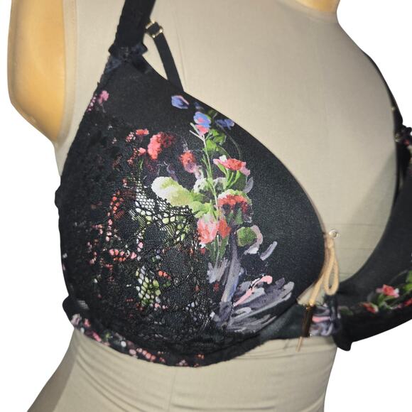 Cacique 40DD Floral Boost Plunge Bra Padded Underwire Racerback Front Closure - Picture 2 of 8